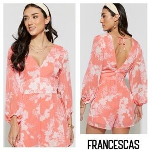 New Francesca's Parker V-Neck Spring/ Summer Coral Floral Romper